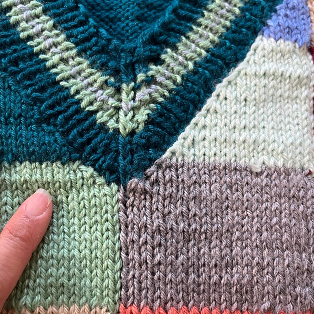 Handknit handmade colorful patchwork sweater vest eclectic grandpa plaid L XL M - Picture 7 of 11